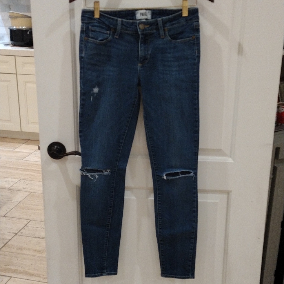 Paige Verdugo Ultra Skinny Jeans Size 28 Medium Wash Distressed At Knees